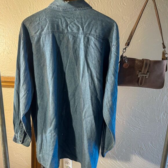 Vintage 90s Mili Designs Rhinestone Denim Shirt - Picture 2 of 5